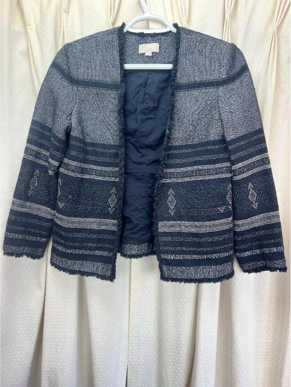 Loft Blazer Women's Size XS Blue Frilled Jacket